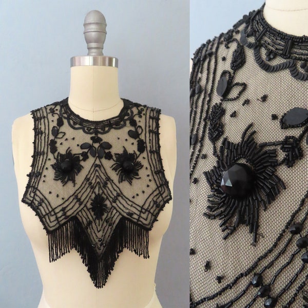 1940s black beaded removeable bodice collar | Edwardian Victorian great gatsby gothflapper gothic gift for her romancecore