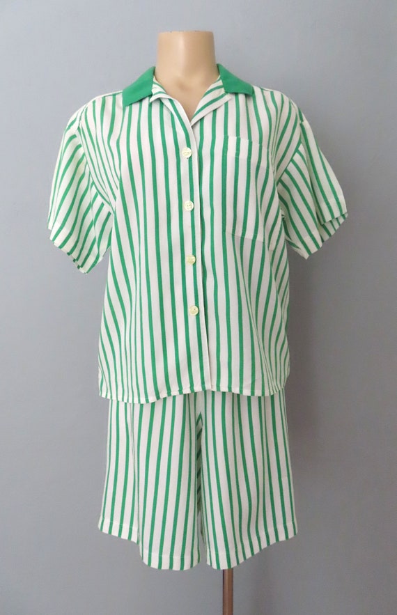 1980s green striped top and shorts set | med larg… - image 5