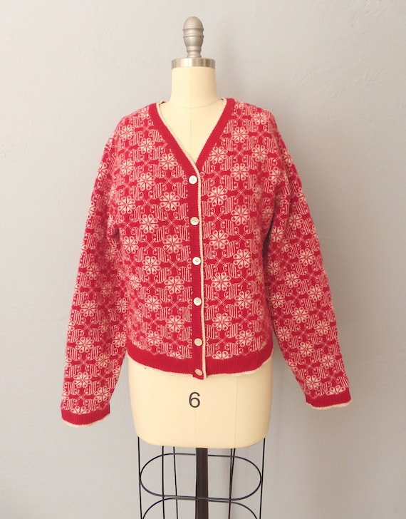 90s Gap Floral Cardigan: Vintage Lambswool Nordic Knit (Large)