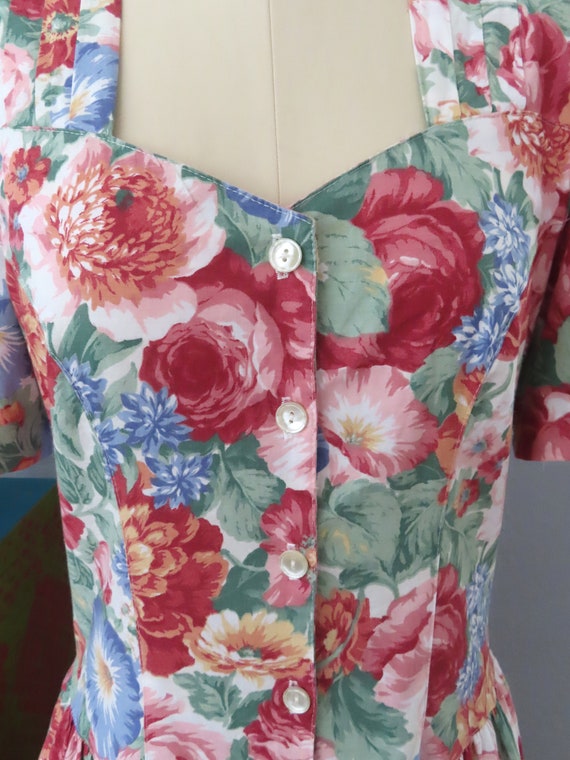 1980s cabbage rose floral cotton dress | medium |… - image 4