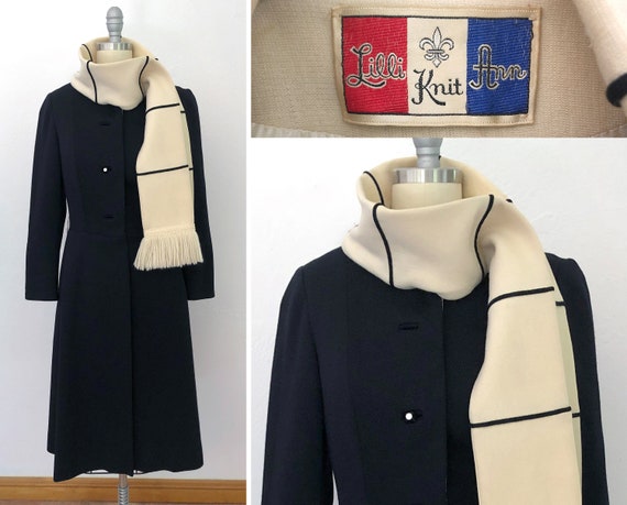 vintage 60's Lilli Ann Knit Mod Swing Coat / Blac