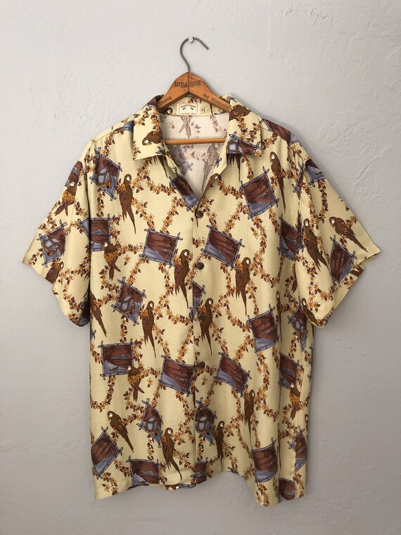 1980s mens rayon hawaiian shirt button up short s… - image 7