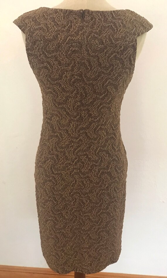 1980s bronze lace designer couture knit dress | m… - image 7