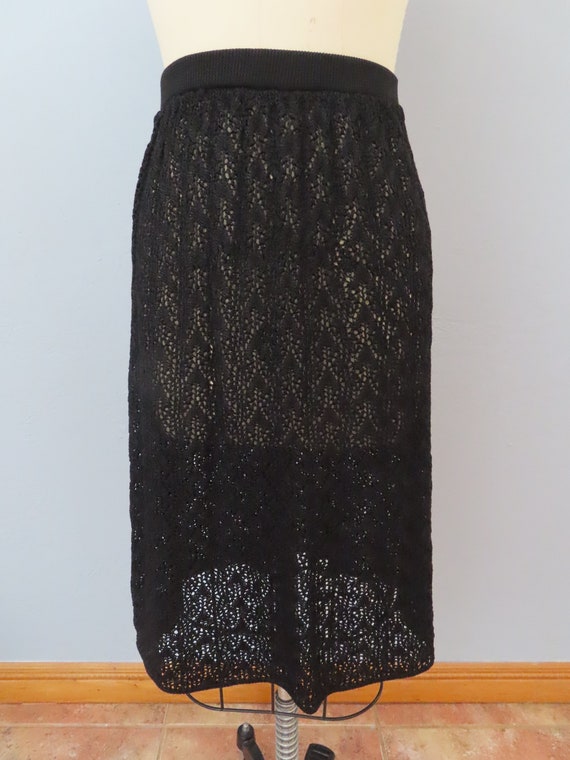 1970s black crochet top skirt set dress | size me… - image 8