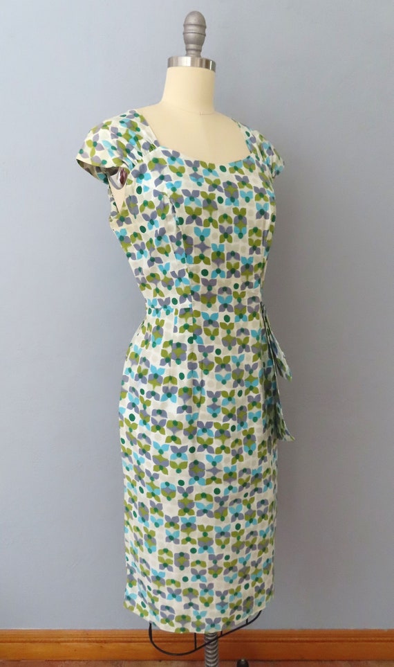 1940s abstract floral day dress | size medium | 1… - image 2