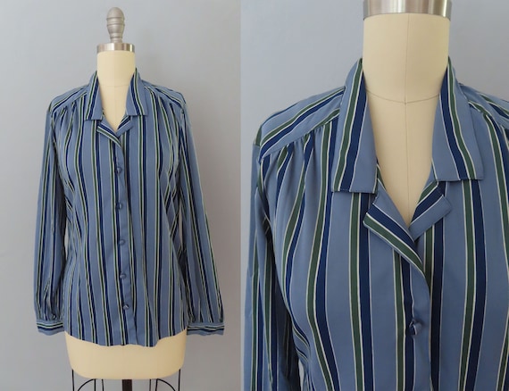 vintage 70s striped blouse shirt | womens large |… - image 1