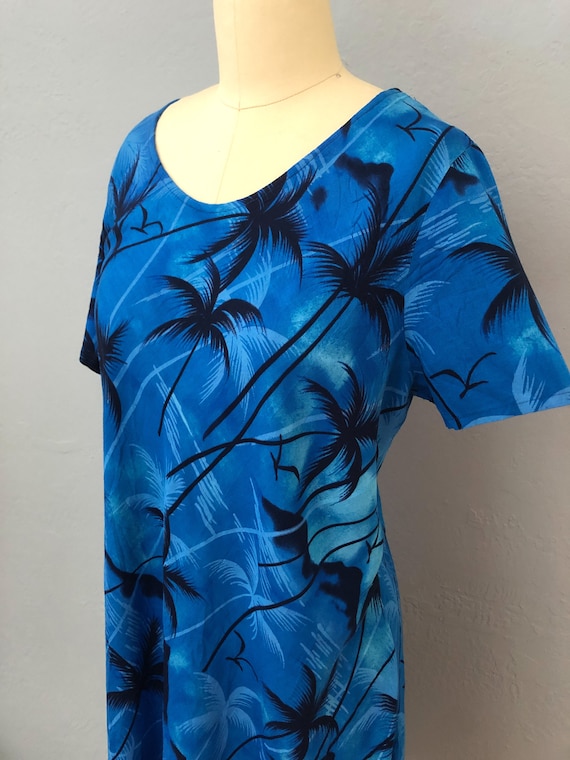 1980s blue hawaiian dress | size large | tropical… - image 4