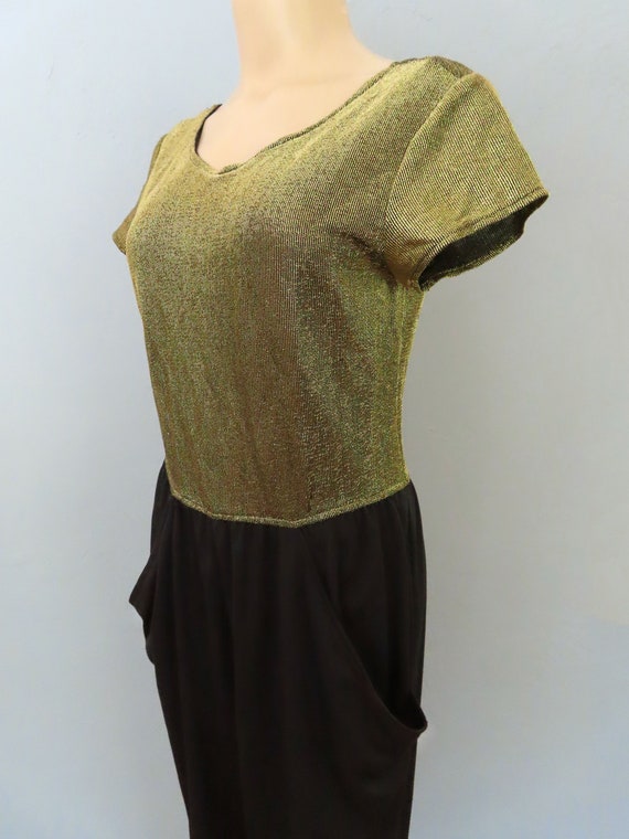 1970s disco black and gold jumpsuit | size medium… - image 6