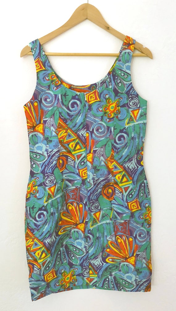 1990s hawaiian abstract floral silk sheath dress … - image 5