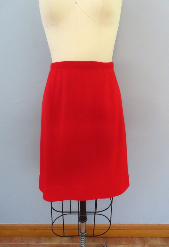 1960s red knit a-line mini skirt | size medium | … - image 2