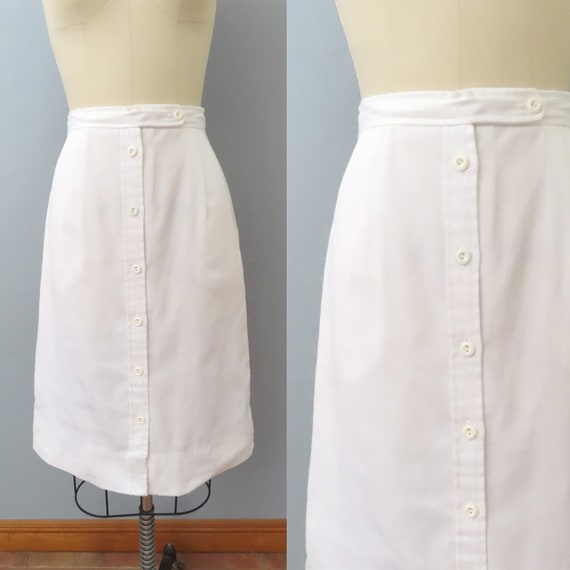 1970s white button up pencil midi skirt | size sm… - image 3