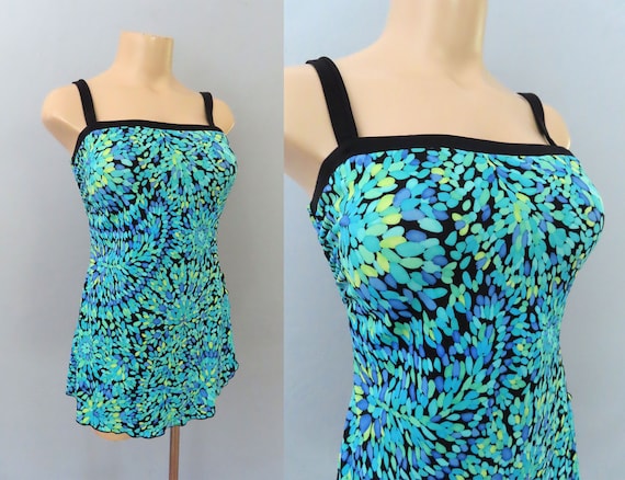 vintage 80s floral one piece swimsuit swim dress … - image 1