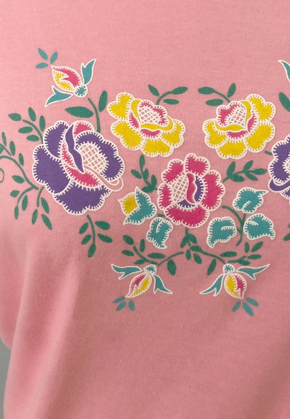 1980s pink floral print top | medium | flower | b… - image 6