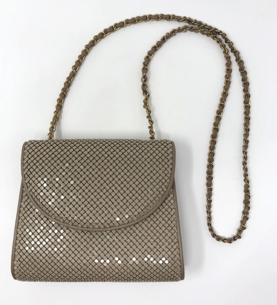 1970s sparkly tan crossbody metal glomesh purse | 