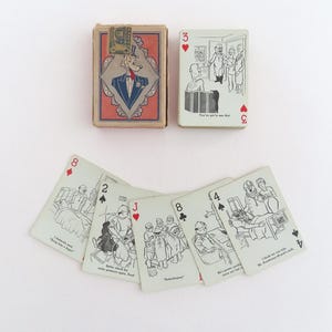 Baraja completa de cartas novedosas de Art Studios, década de 1960, 52 cartas recubiertas de plástico para animar a los niños, cartas novedosas de una carta
