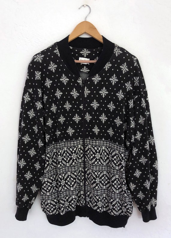 90s Snowflake Zip Up Sweatshirt: Oversized Holida… - image 4