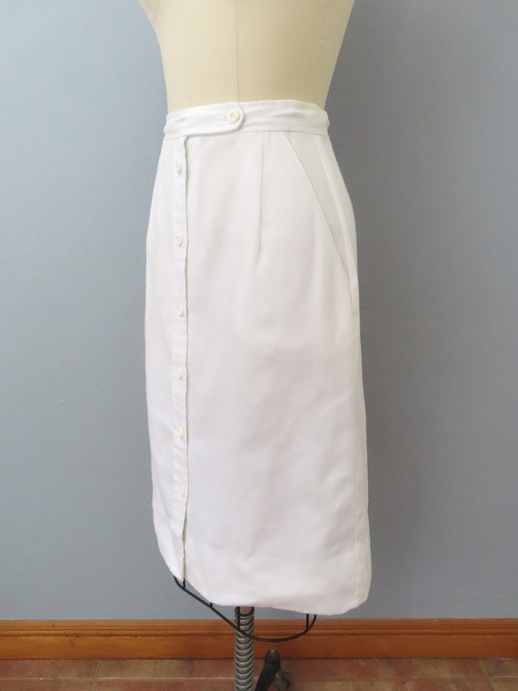 1970s white button up pencil midi skirt | size sm… - image 8