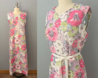 1960s sleeveless abstract floral maxi dress | size medium | 60s flower power dress boho bohemian easter dress moms day