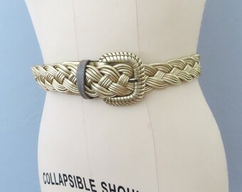 Vintage 80s Gold Braided Belt: Metallic Woven XXL - Etsy display picture 2