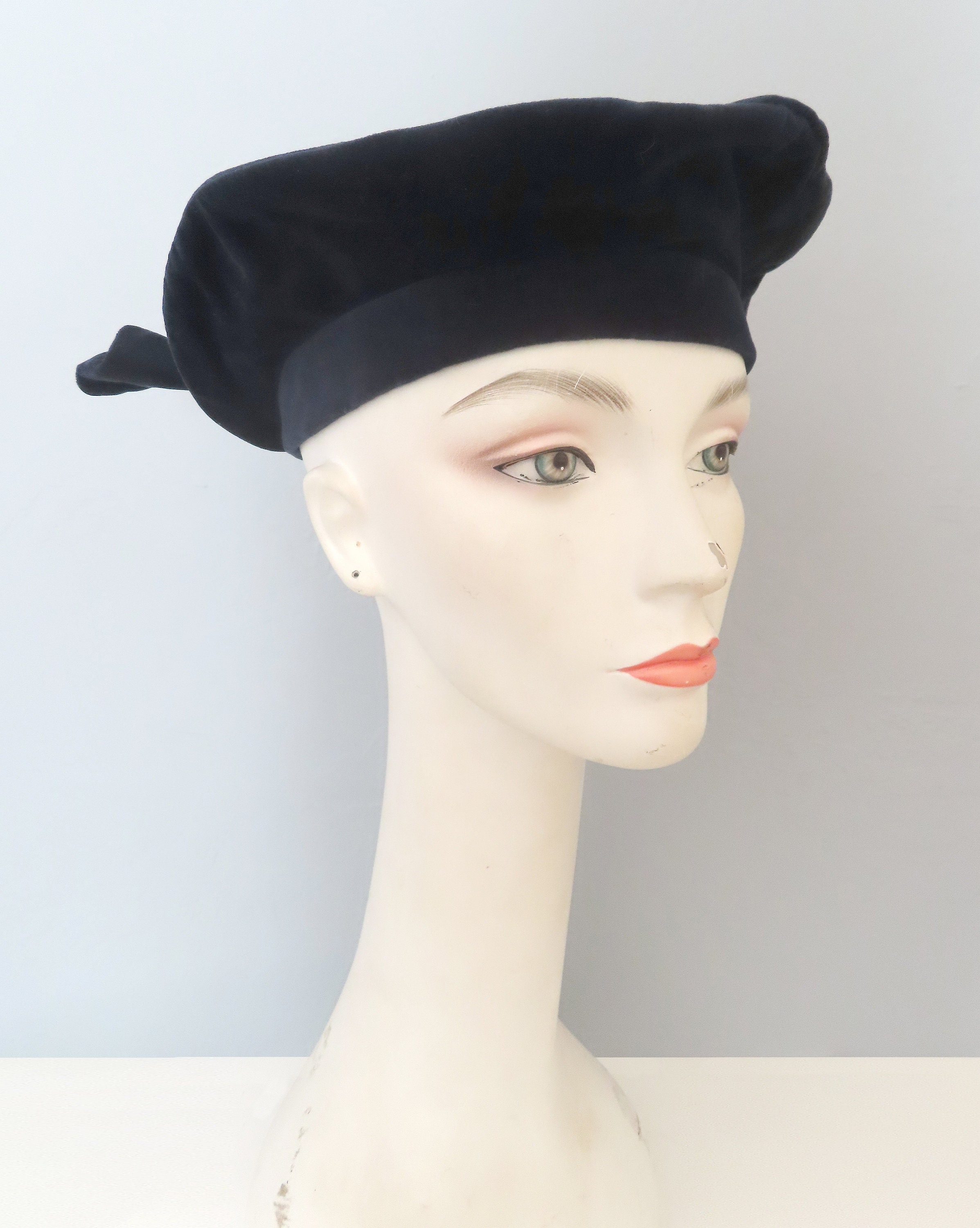 Vintage cap Velvet Velour Lace Ladies Hat Women’s Beret retro pinup dapper Valerie Cap Style - Velvet in Chocolate - Pandemonium  main image 2
