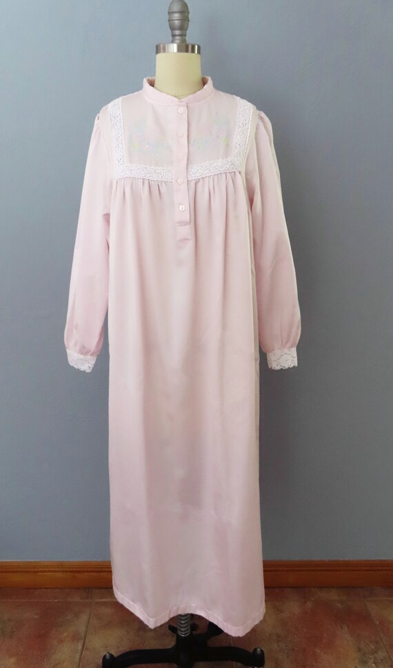 1980s pink nightgown robe house coat | medium lar… - image 2