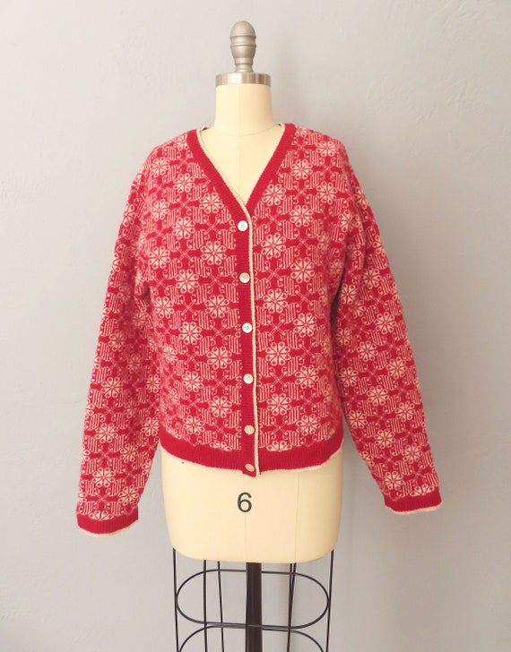 1990s Gap red floral cardigan sweater long sleeve… - image 2