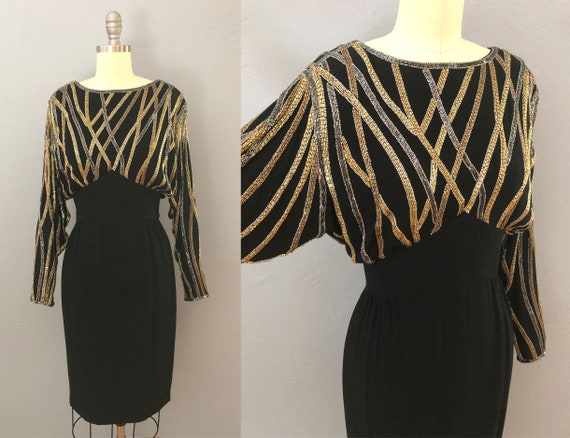 vintage 80s beaded spider web party formal dress |