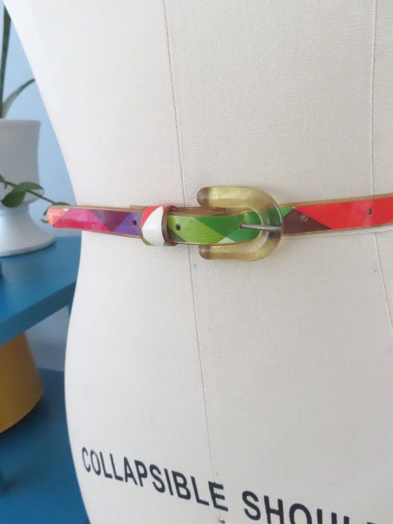 1980s multi color vinyl and lucite skinny belt | … - image 1