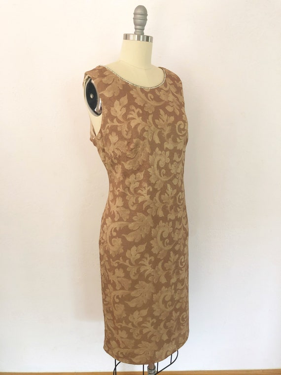 1970s gold floral evening dress | medium | cockta… - image 2