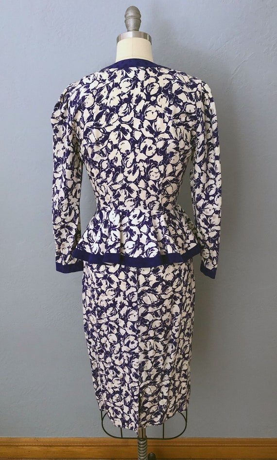 1980s silk floral blouse + skirt dress 2 piece dr… - image 8