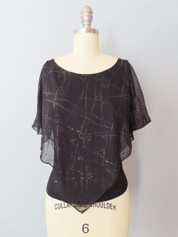 1980s disco black silver top | medium | 70s 80s d… - image 5