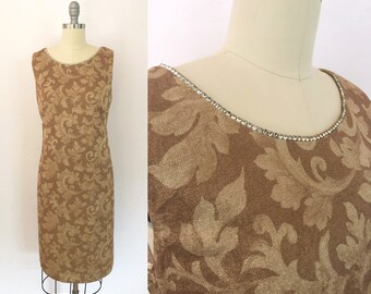 1970s gold floral evening dress | medium | cocktail dress | party dress 70s formal dress