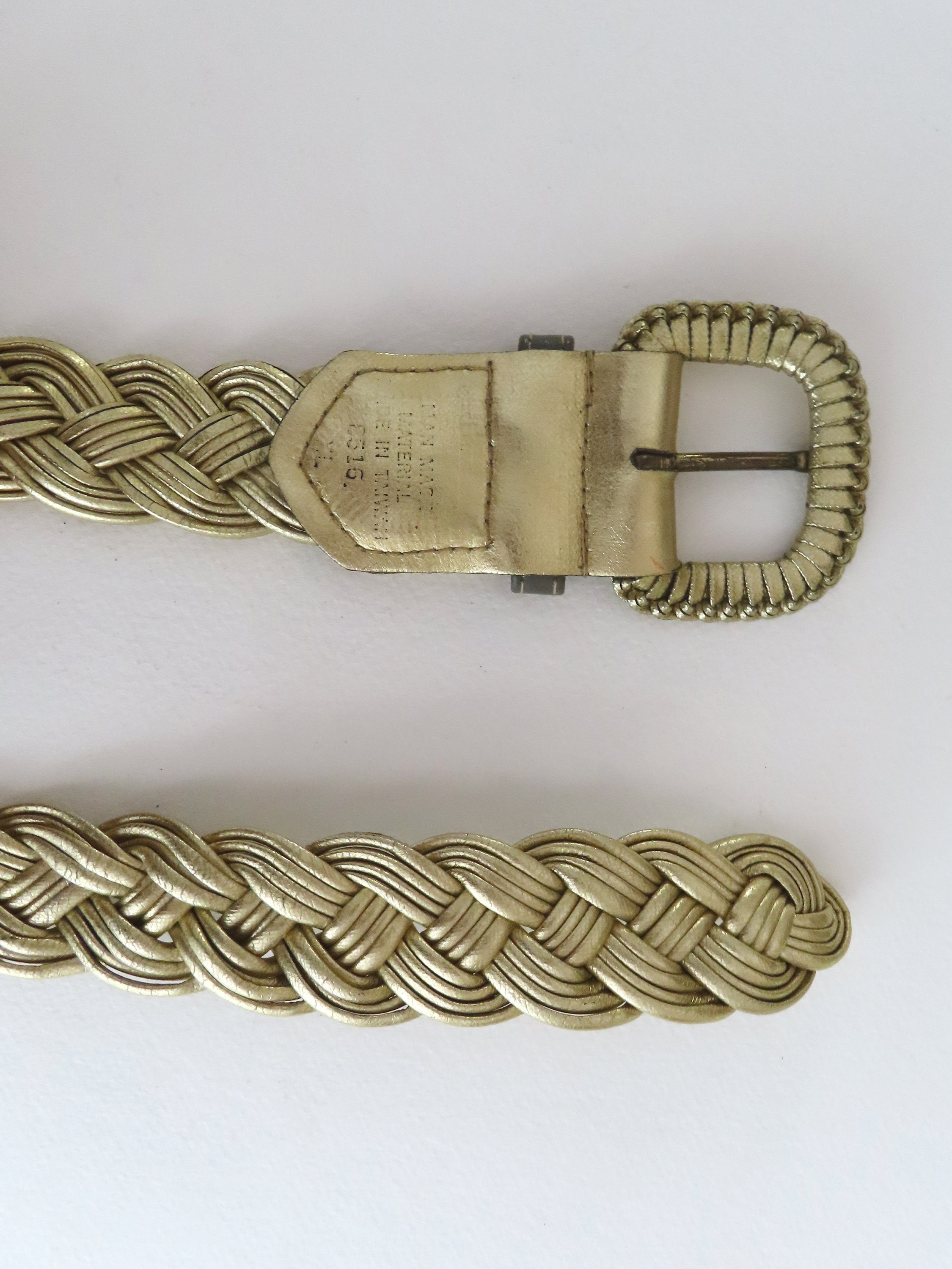 Vintage Metallic Woven Stretch Belt Gold Silver Braided Statement Buckle Vintage Gold and Silver Tone Braided Belt, 90s High Waist  main image 2