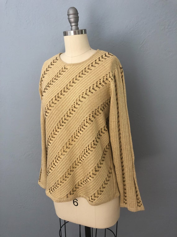 1980s gold metallic beaded knit sweater tunic | s… - image 3