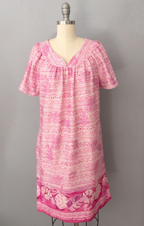1980s pink house dress muumuu dress | size medium… - image 2