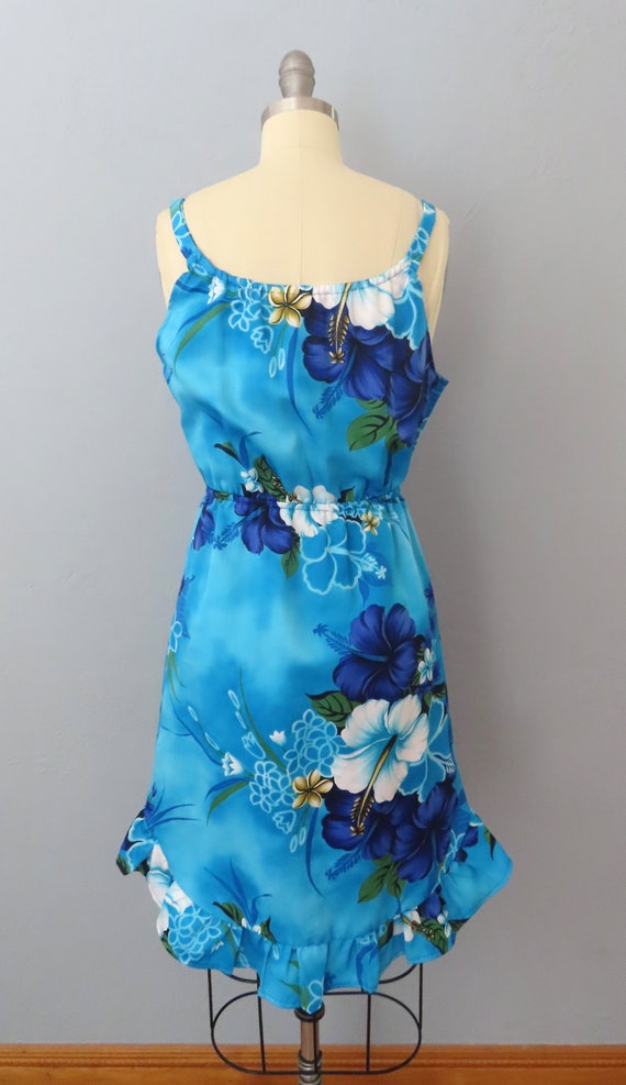 1980s blue Hawaiian floral sun dress | size mediu… - image 8