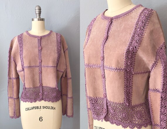 vintage 1970s cropped crochet suede patchwork jack
