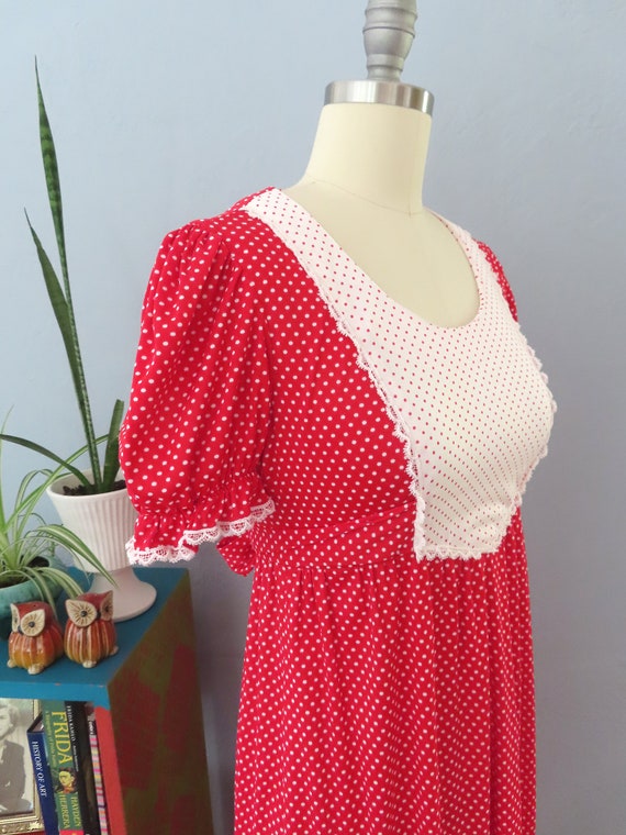 1970s Oops red polka dot maxi dress | medium | bo… - image 7