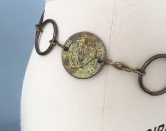 1960s Vintage Coin Chain Belt: Gold Tone Metal, Adjustable  display picture 2