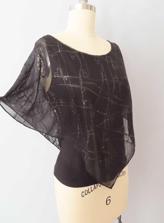 1980s disco black silver top | medium | 70s 80s d… - image 3