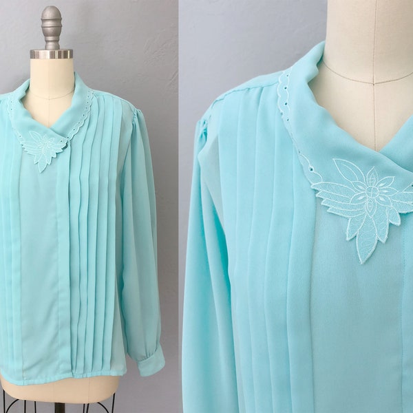 1980s high neck secretary blouse | size XL | victorian edwardian royal blue | dressy blouse