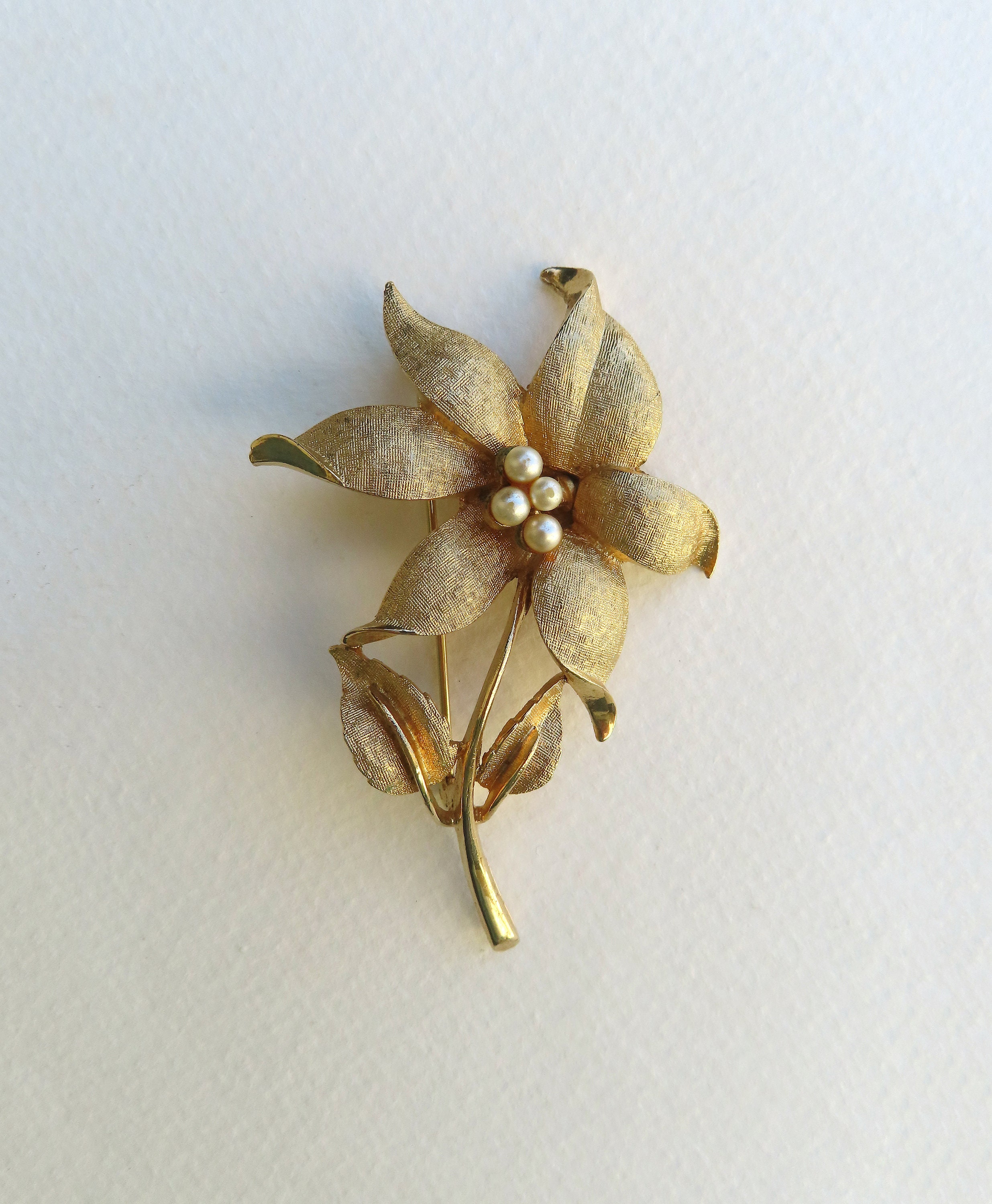 Broche Fleur Vintage Dorée Années 70/80 - Bijou Ancien, Origine France, Occasion