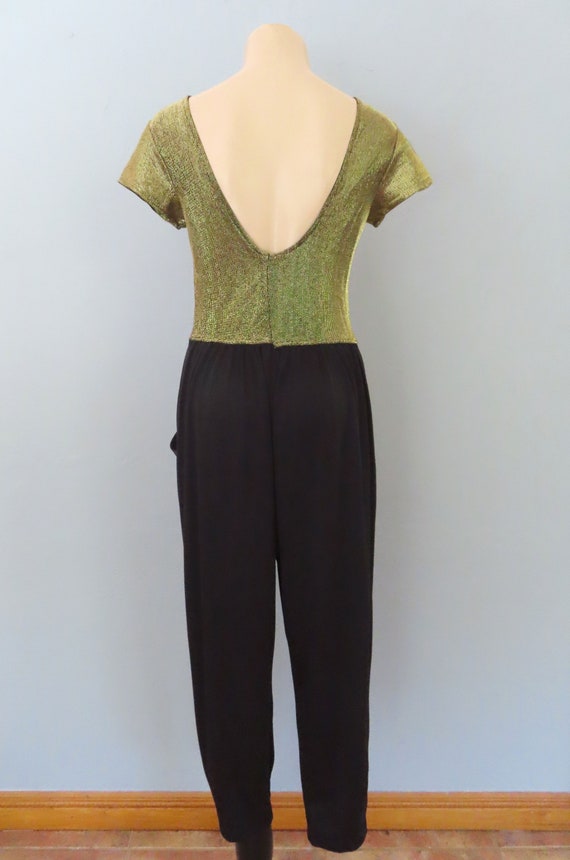 1970s disco black and gold jumpsuit | size medium… - image 9