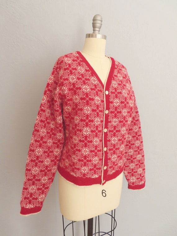 1990s Gap red floral cardigan sweater long sleeve… - image 5
