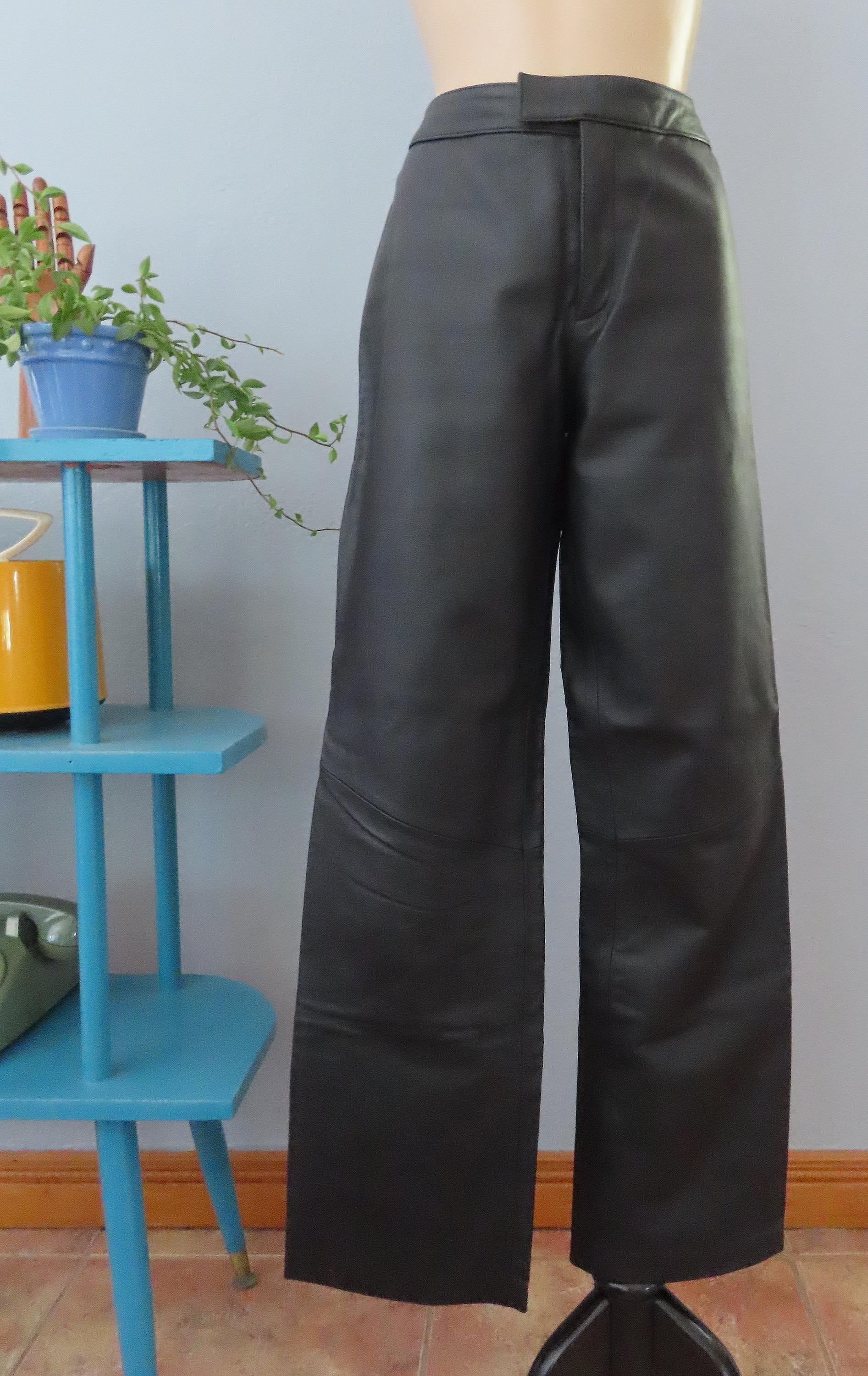 1990s Leather Pants: Black, High Waist With Wide Legs, Size Medium  display picture 1
