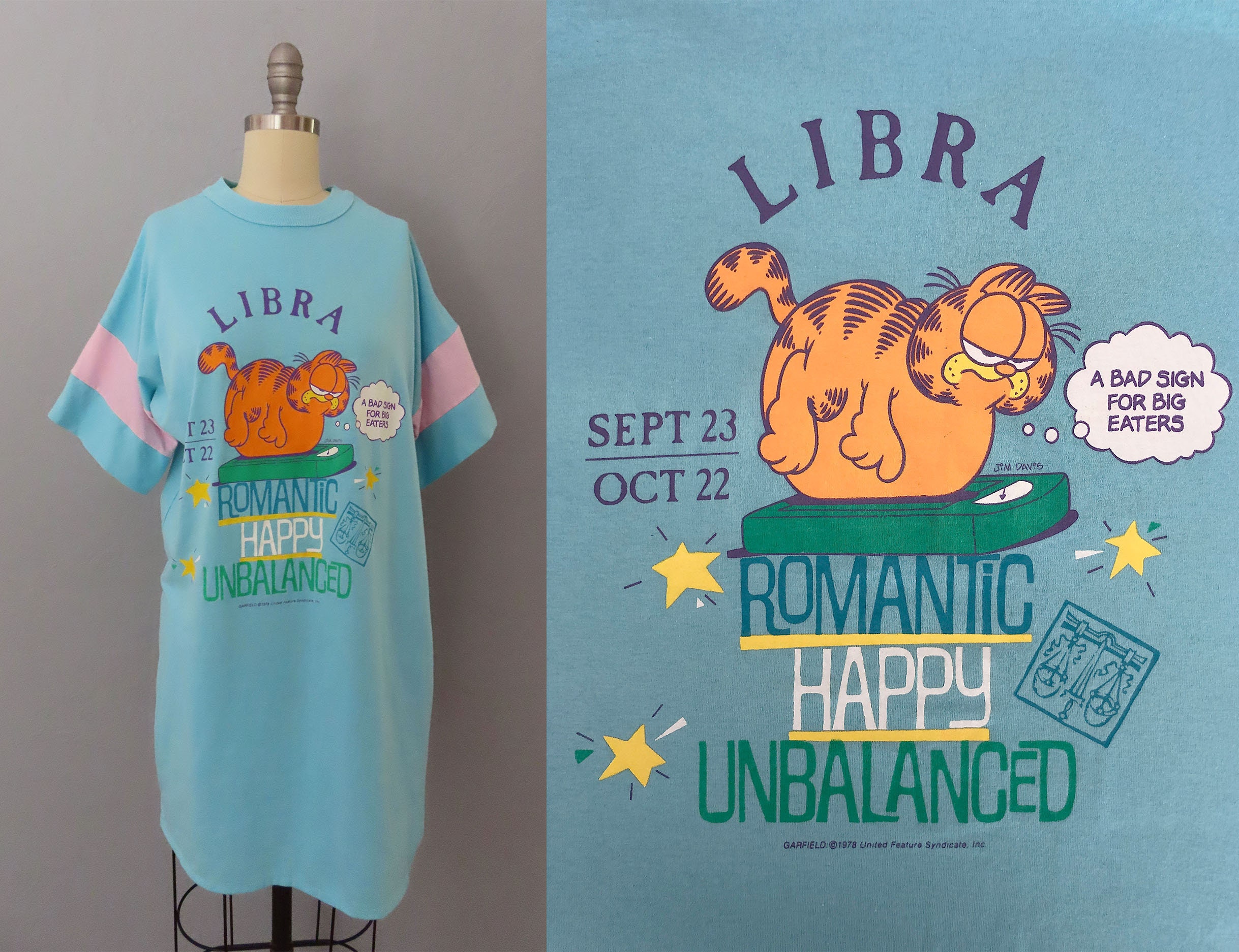 Vintage 1978 Garfield Libra Horoscope Sleep T-shirt | Womens