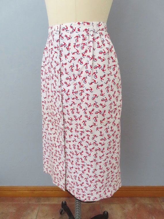 1970s nautical print midi pencil skirt | size med… - image 8