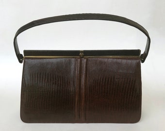 1950s Alligator Lizard Handbag: Vintage Top Handle Exotic Purse