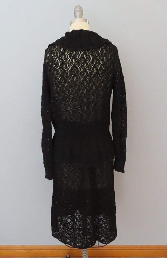 1970s black crochet top skirt set dress | size me… - image 9