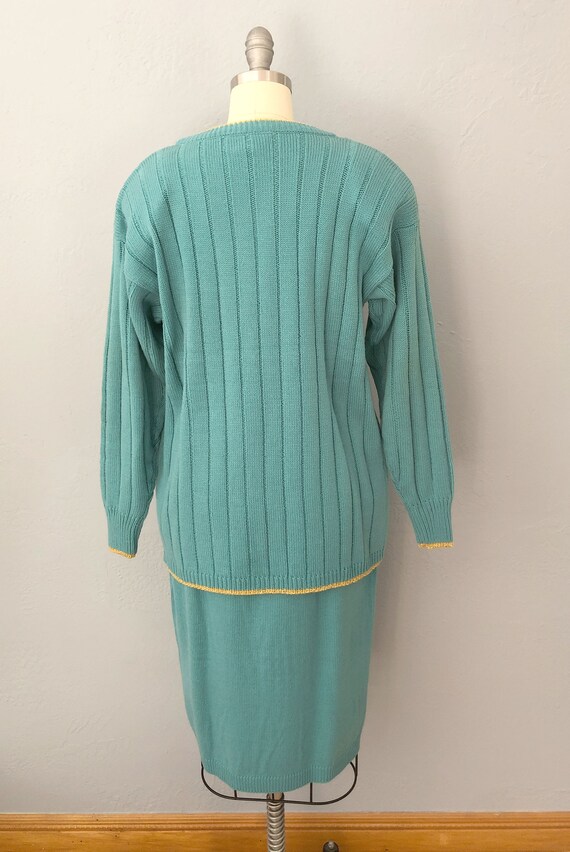 1980s blue green knit sweater skirt set | small |… - image 8